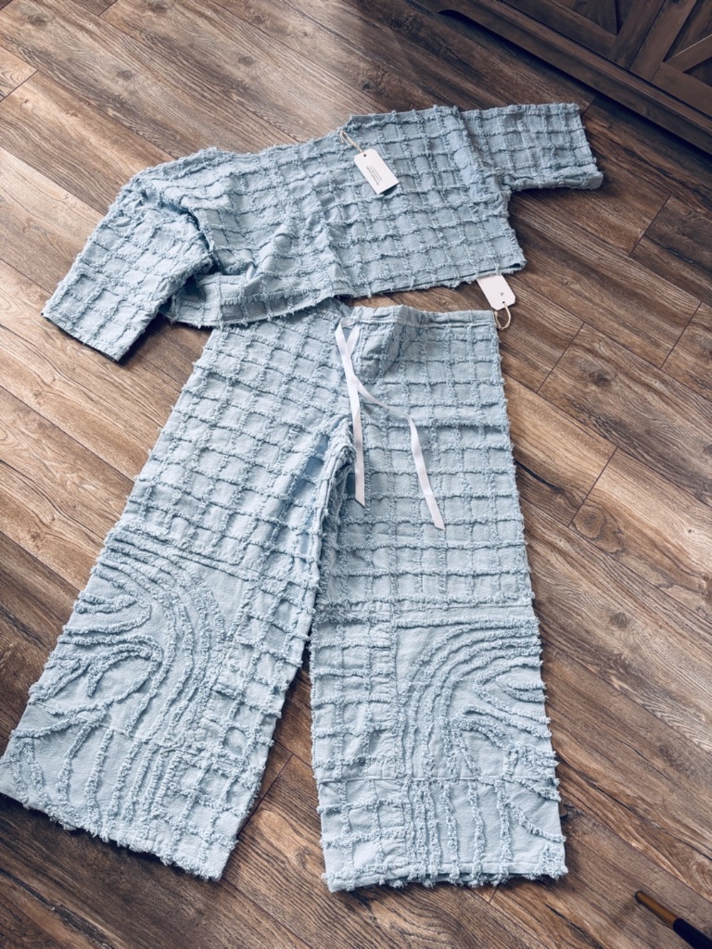 French Laundry Light Blue Textured Two-Piece Lounge Set